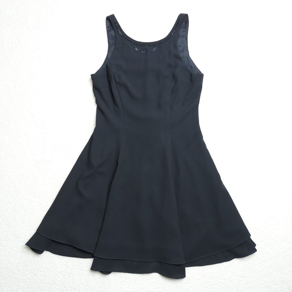 90s CDC Evening Caren Desiree Company Black Dress Small High Neck Beaded